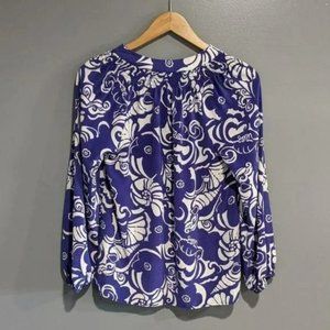 Lilly Pulitzer Elsa blue white silk tide pools seashell blouse size XS